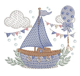 Sailboat embroidery design charming scene  – 7 Sizes - FineryEmbroidery